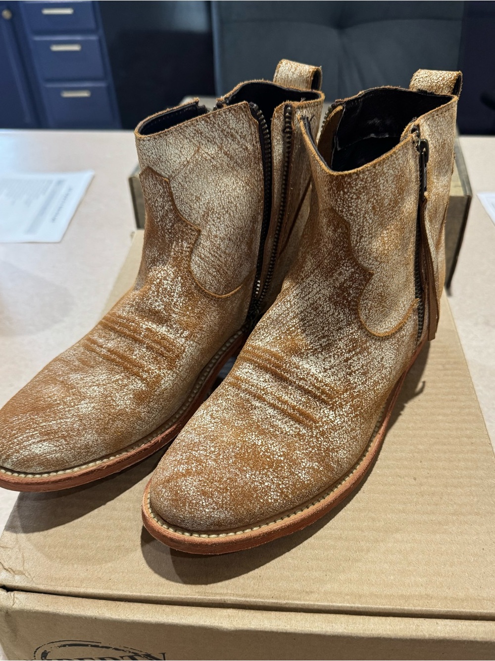 Liberty Black Rustic Tan Zip Ankle Boots